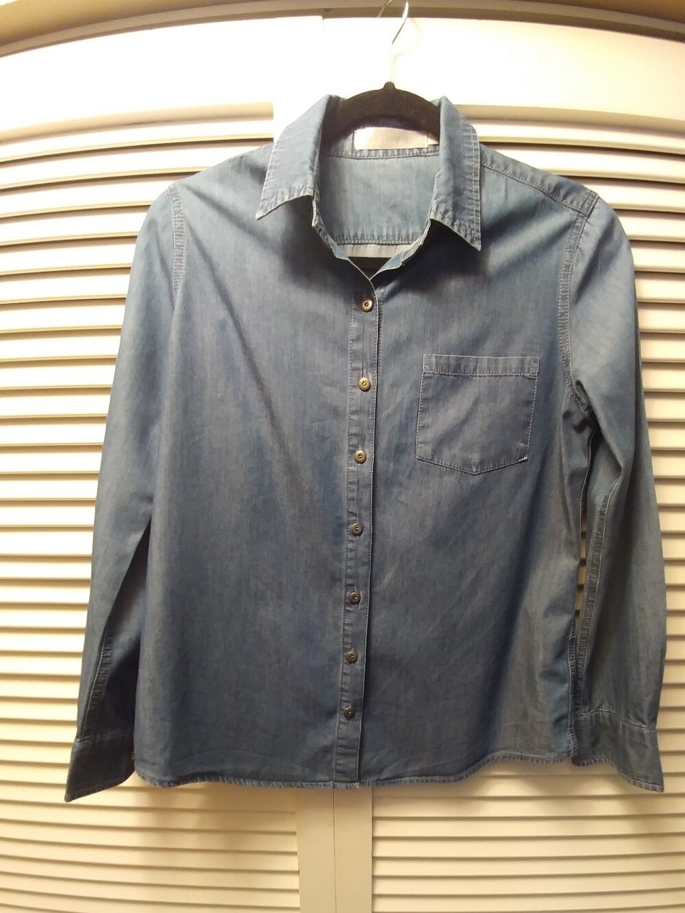 Light Blue Denim Button-Down Shirt - Women's Casual Top